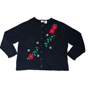 Classic Elements VTG Christmas Sweater Poinsettia 3-D Embroidery Plus 24-26W 3X